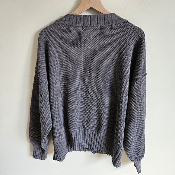 Free People Gray Waffle Knit Oversized Hailee Cardigan Sweater - Picture 11 of 14